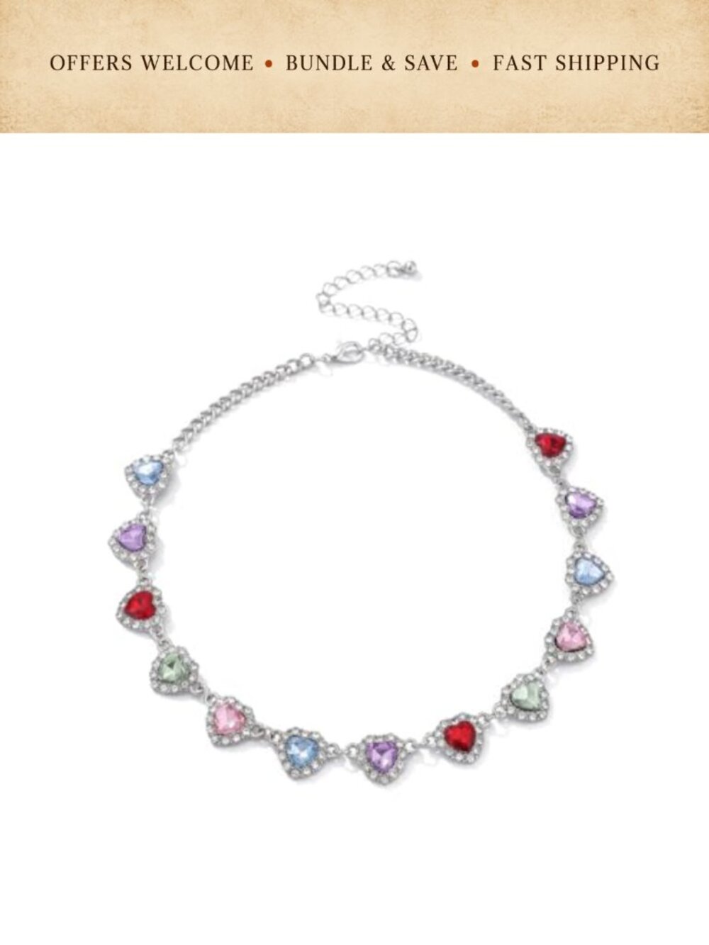 Crystal Heart Choker Necklace Rhinestone Pendant Chain Trendy Jewelry Gift